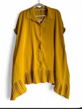 L.P Pleated-Hem Button Down Shirt in Mustard